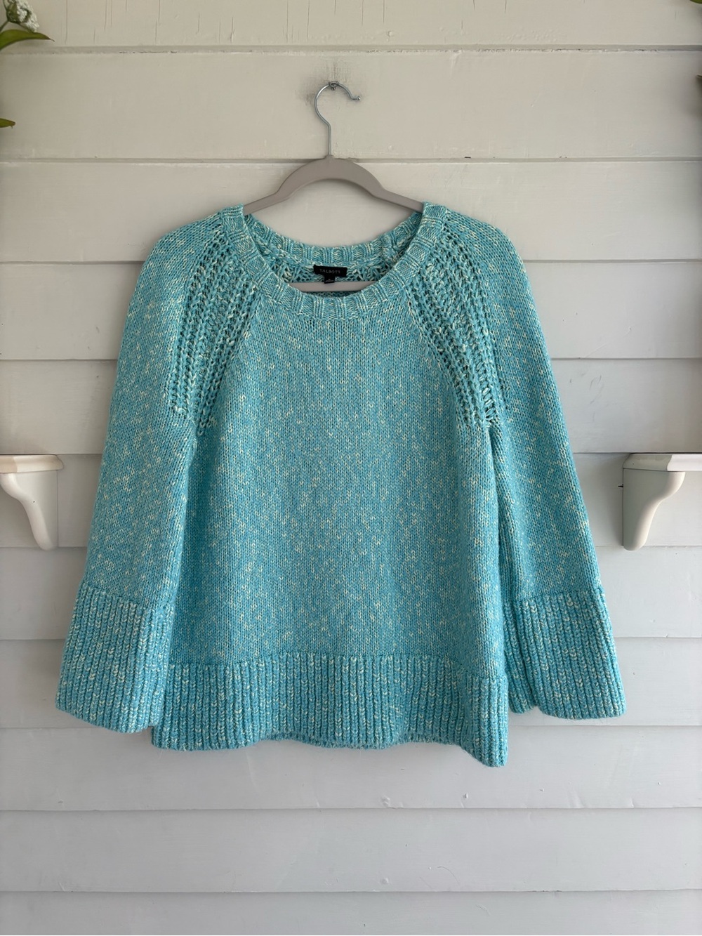 Talbots Shaker Stitch Marl Crewneck Sweater Gleam Opal Blue Size Medium